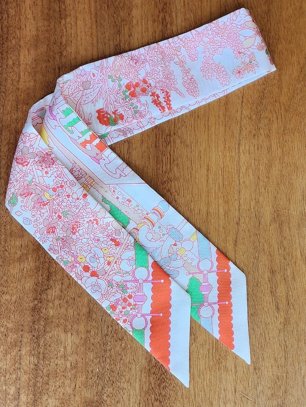 Hermes Pony Pit Stop Twilly Silk Scarf